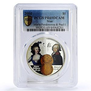 Niue 1 dollar Russian Emperor Maria Feodorovna Paul I PR69 PCGS silver coin 2014