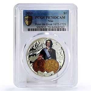 Niue 1 dollar Peter The Great Ship PR70 PCGS colored proof silver 2011