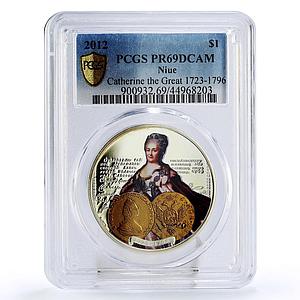 Niue 1 dollar Russian Emperor Catherine the Great PR69 PCGS silver coin 2012