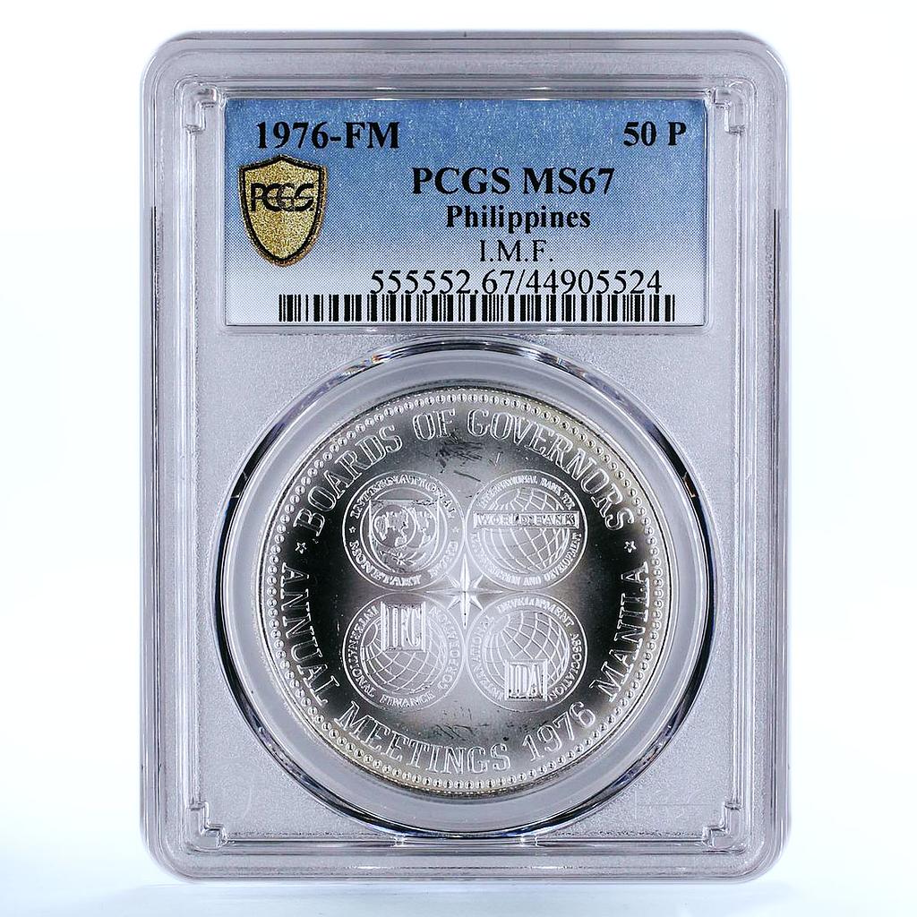 Philippines 50 piso International Meetings Matte MS67 PCGS silver coin 1976