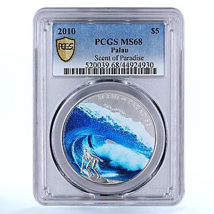 Palau 5 dollars Scent Paradise Sea Breeze Windsurfing MS68 PCGS silver coin 2010
