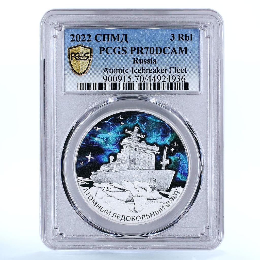 Russia 3 rubles Atomic Icebreaker Fleet Ural Ship PR70 PCGS silver coin 2022