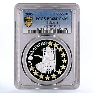 Bulgaria 1,95583 leva European Union Symbol Woman PR68 PCGS silver coin 2005