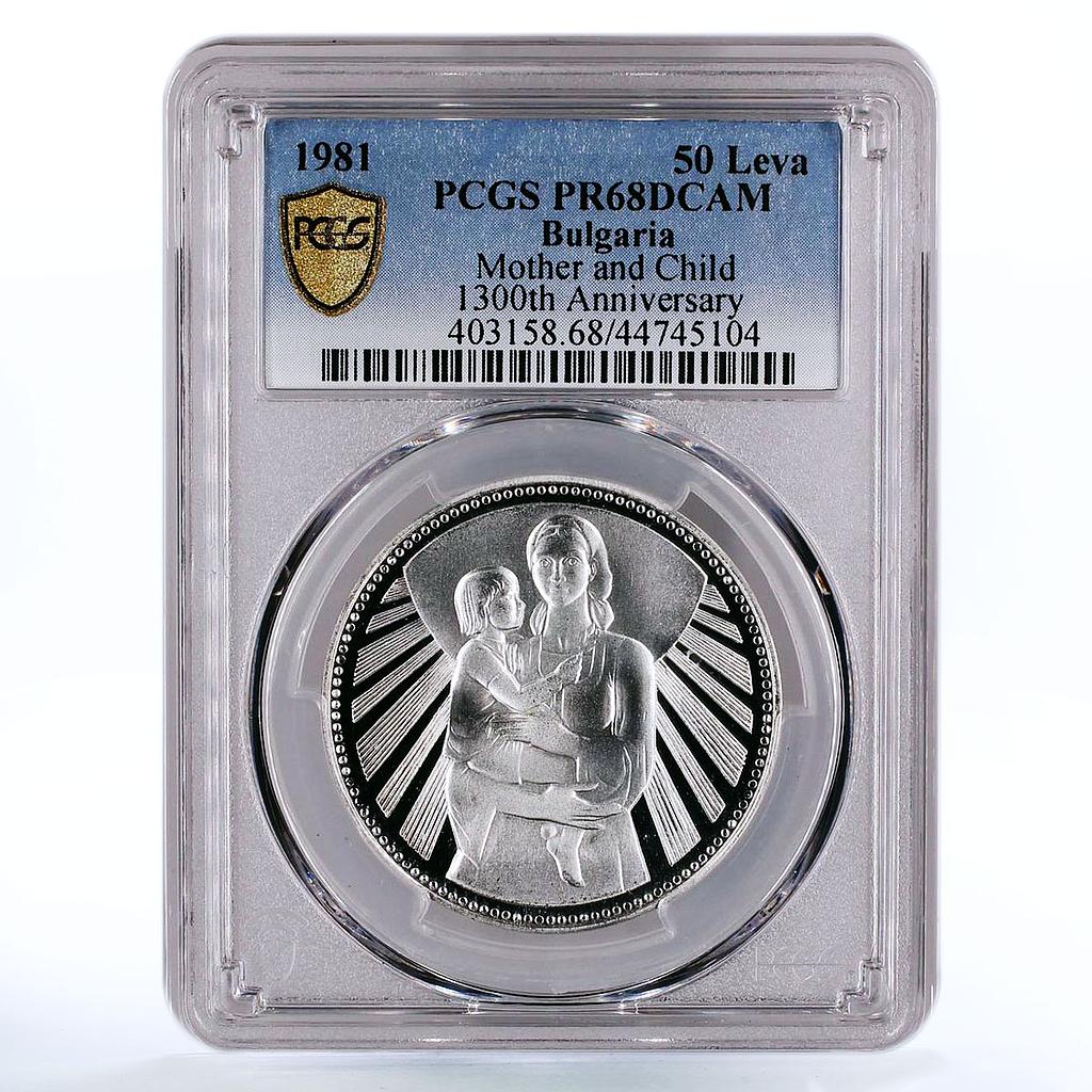 Bulgaria 50 leva State Anniversary Mother and Child PR68 PCGS silver coin 1981