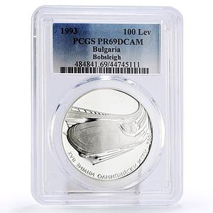Bulgaria 100 leva Winter Olympic Games Bobsleigh PR69 PCGS silver coin 1993