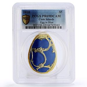 Cook Islands 5 dollars Imperial Faberge Blue Egg PR69 PCGS silver coin 2010