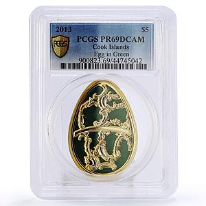 Cook Islands 5 dollars Imperial Faberge Green Egg PR69 PCGS silver coin 2013