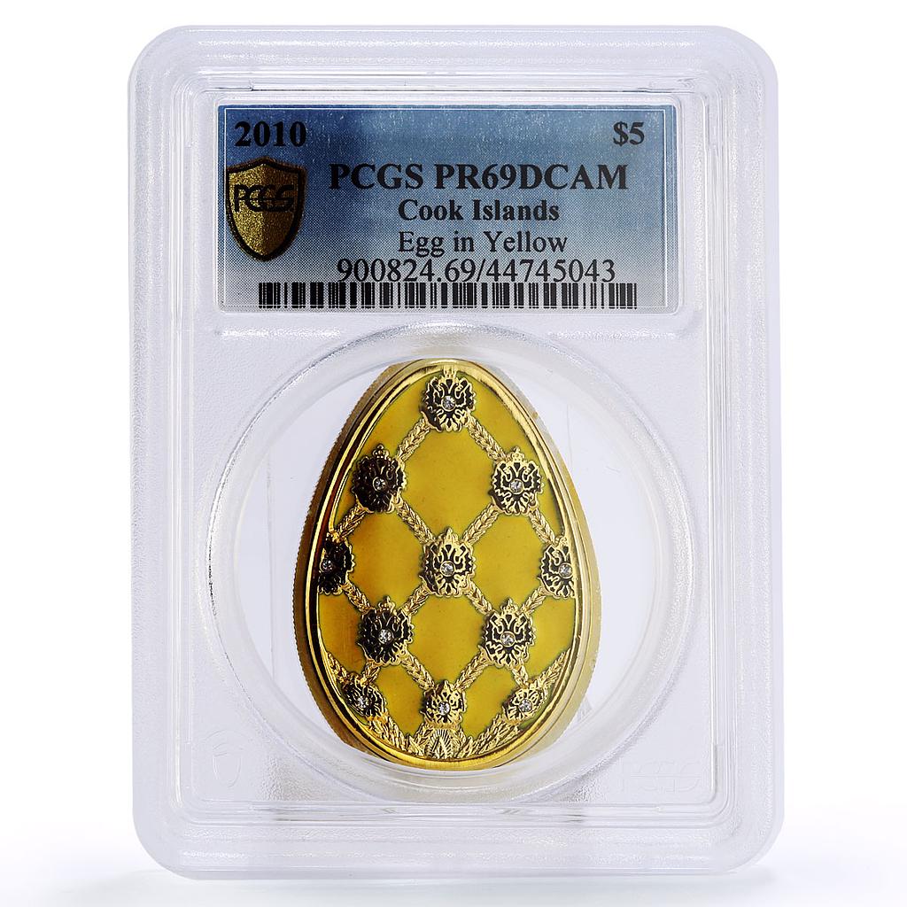 Cook Islands 5 dollars Imperial Faberge Yellow Egg PR69 PCGS silver coin 2010