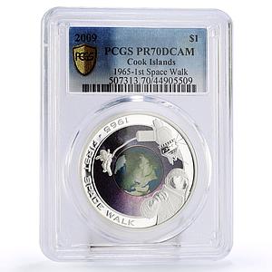 Cook Islands 1 dollar The First Moon Walk Astronaut PR70 PCGS silver coin 2009