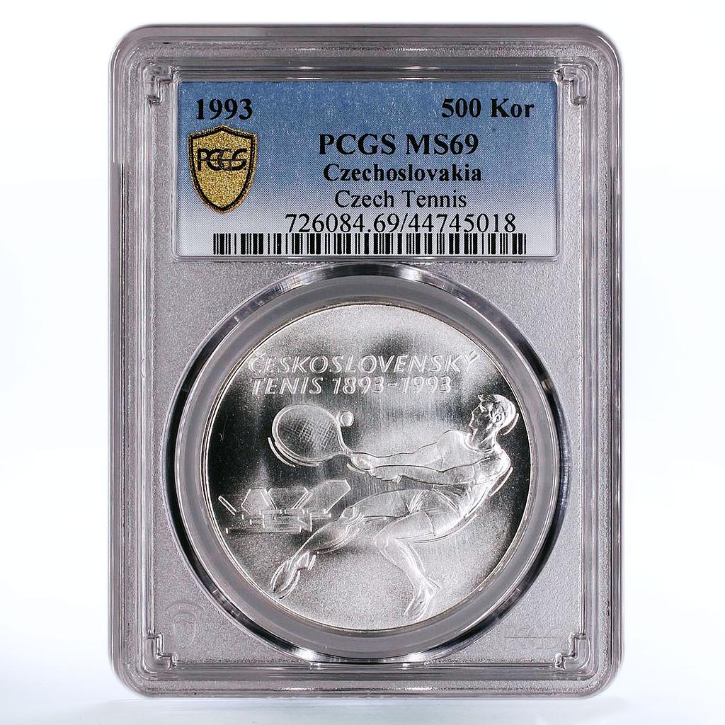 Czechoslovakia 500 korun Centennial of Czech Tennis MS69 PCGS silver coin 1993
