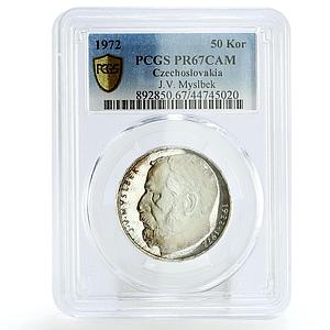 Czechoslovakia 50 korun Sculptor Josef Myslbek PR67 PCGS silver coin 1972