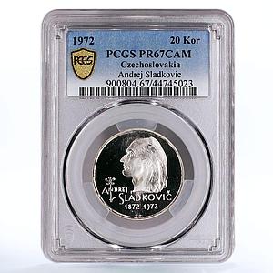 Czechoslovakia 20 korun Poet Andrej Sladkovic Poetry PR67 PCGS silver coin 1972