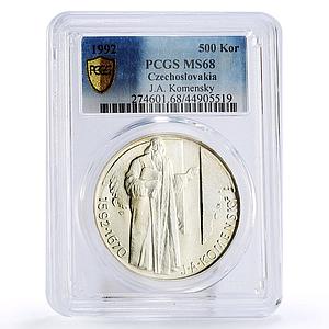 Czechoslovakia 500 korun Birthday of Jan Comenius MS68 PCGS silver coin 1992