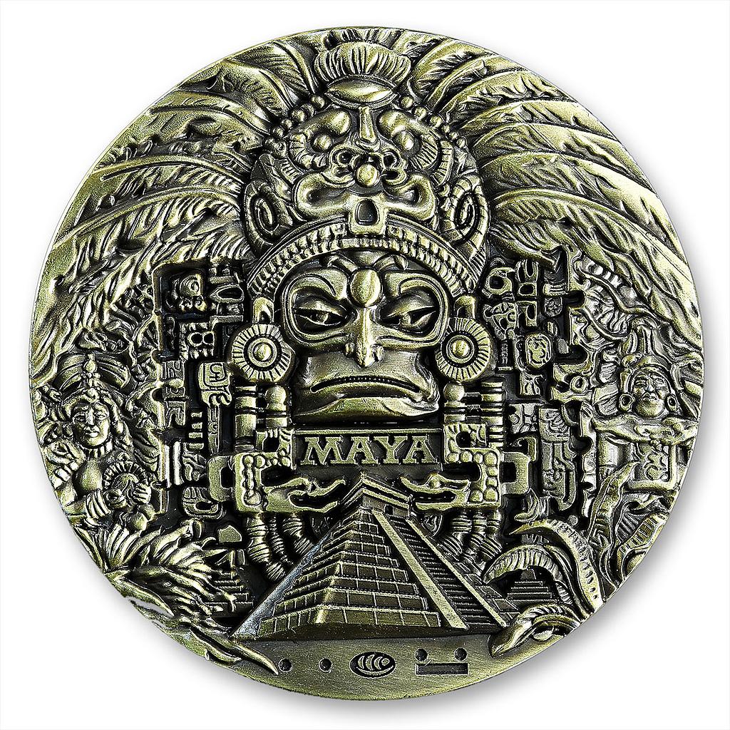 The Mayan Long Count Calendar Aztec 80 mm big bronze plated medal souvenir token