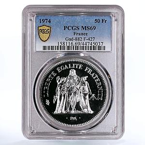 France 50 francs Freedom Equality Fraternity MS69 PCGS silver coin 1974