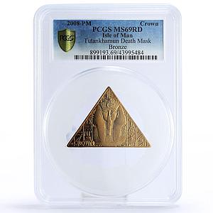 Isle of Man 1 crown Tutankhamun Mask of Death MS69 PCGS bronze coin 2008