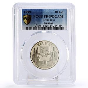 Lithuania 10 litu Kaunas City View Architecture PR69 PCGS proof CuNi coin 1999