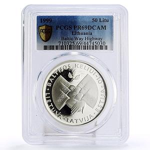 Lithuania 50 litu 10th Anniversary of the Baltic Way PR69 PCGS silver coin 1999