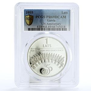 Latvia 1 lats 50 Years of the United Nations Freedom PR69 PCGS silver coin 1995
