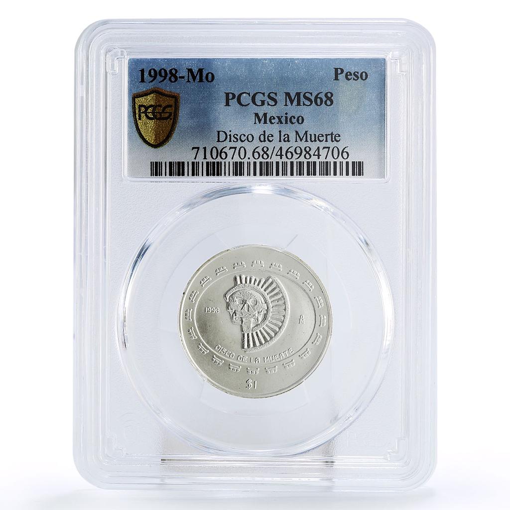 Mexico 1 peso Disco de La Muerte Disc of Death MS68 PCGS silver coin 1998