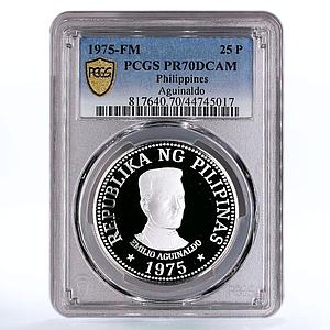 Philippines 25 piso 1st President Emilio Aquinaldo PR70 PCGS silver coin 1975