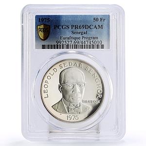 Senegal 50 francs Eurafrique Program Leopold Senghor PR69 PCGS silver coin 1975