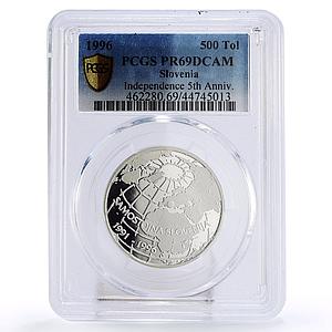 Slovenia 500 tolarjev 5th Anniversary of Independence PR69 PCGS silver coin 1996