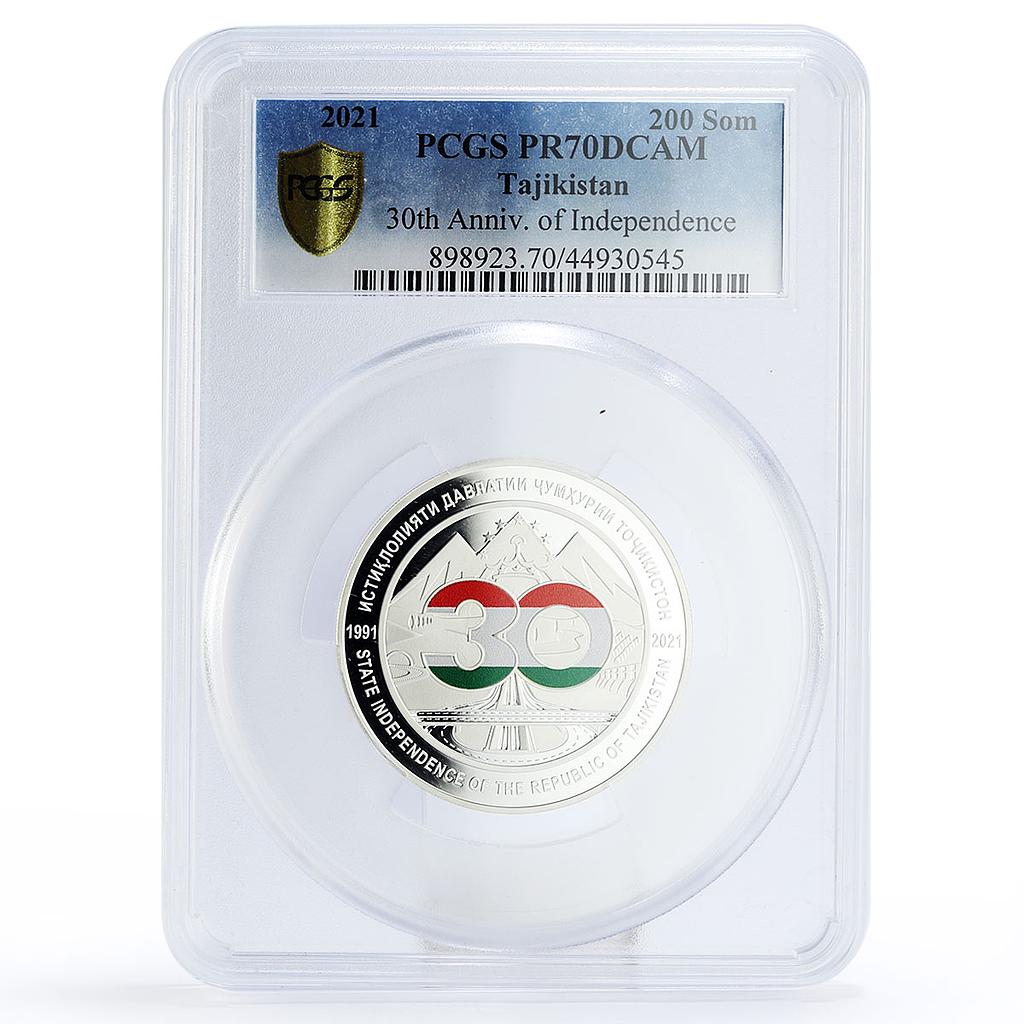 Tajikistan 200 somoni 30th Anniversary of Independece PR70 PCGS silver coin 2021