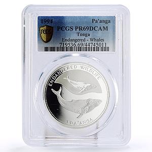 Tonga 1 paanga Endangered Wildlife Whales Fauna PR69 PCGS silver coin 1994