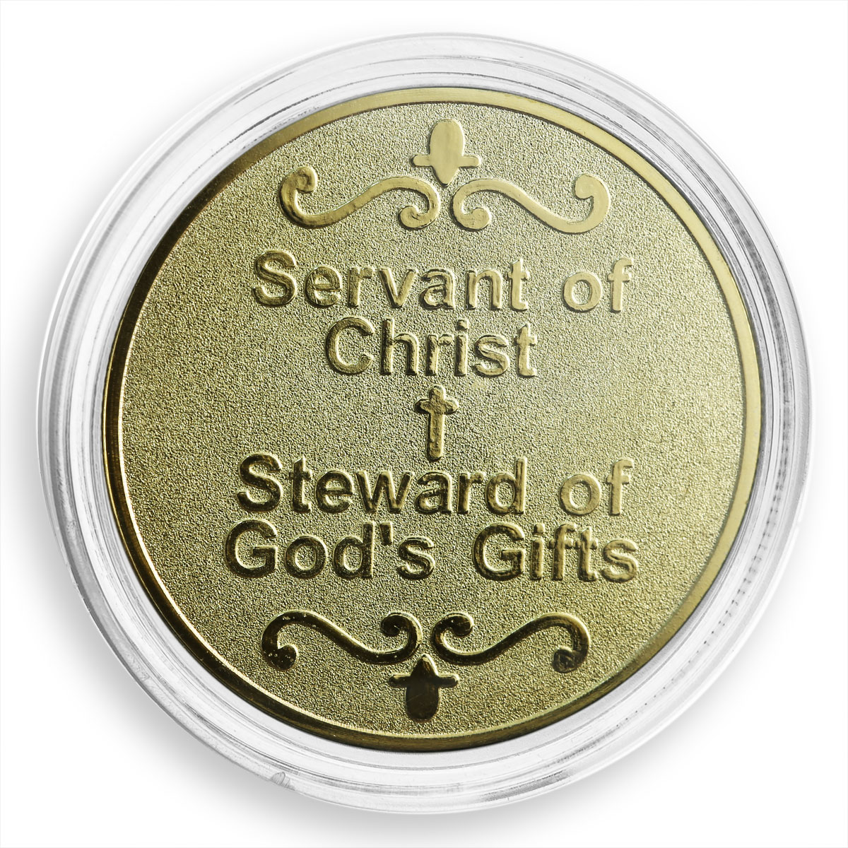 The servants of Christ and stewards of God's gifts, Cross, gilded token