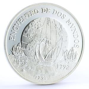 Chile 10000 pesos Columbus Ships Clippers and Globus proof silver coin 1991