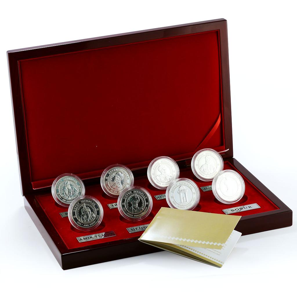 Uzbekistan set of 8 tokens Great Ancestors silver coins (medals) 1999