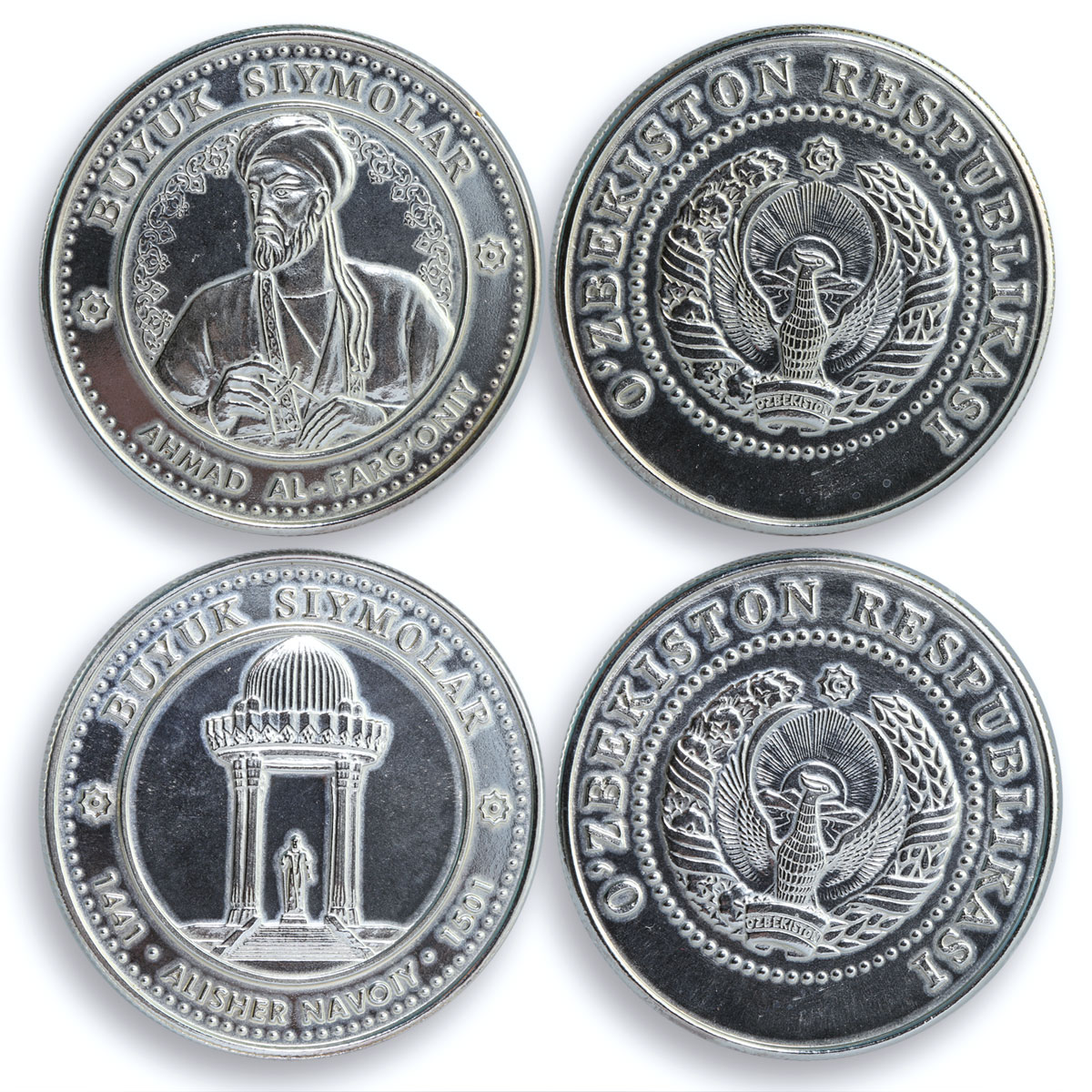 Uzbekistan set of 8 tokens Great Ancestors silver coins (medals) 1999