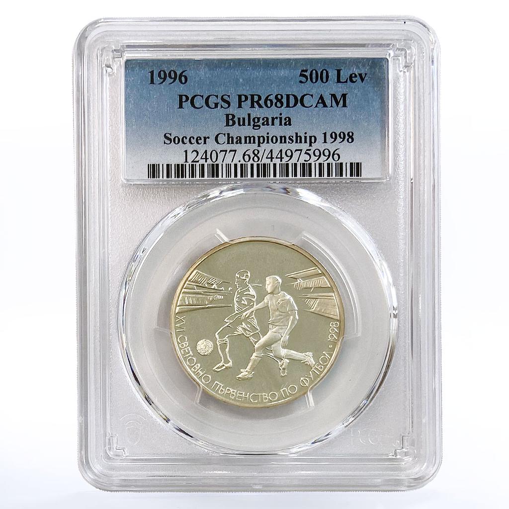 Bulgaria 500 leva Football World Cup in France PR68 PCGS silver coin 1996