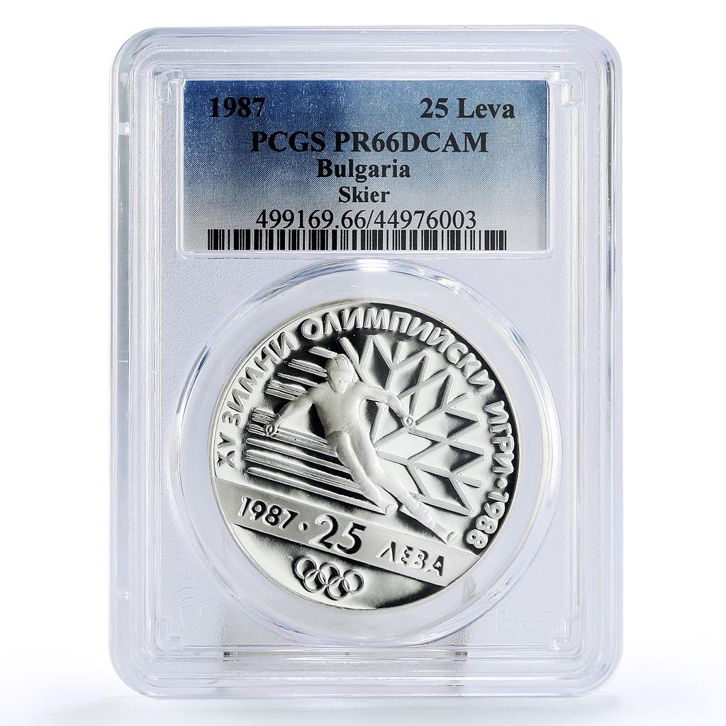 Bulgaria 25 leva Calgary Olympic Games Skiier PR66 PCGS silver coin 1987