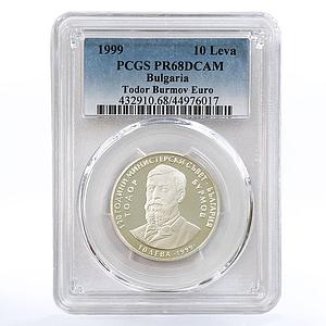 Bulgaria 10 leva Council of Ministers Todor Burmov PR68 PCGS silver coin 1999