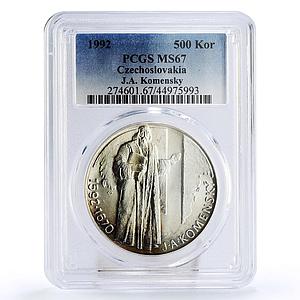 Czechoslovakia 500 korun Birthday of Jan Comenius MS67 PCGS silver coin 1992