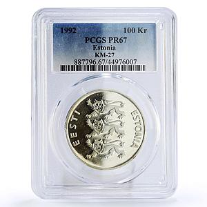 Estonia 100 krooni Barn Swallow Bird PR65 PCGS proof silver coin 1992