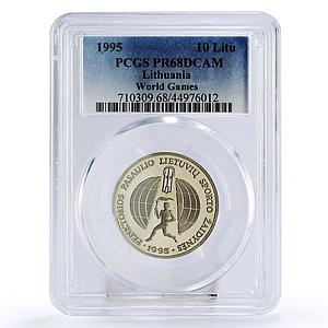 Lithuania 10 litu World Sport Games Torch Runner PR68 PCGS silver coin 1995