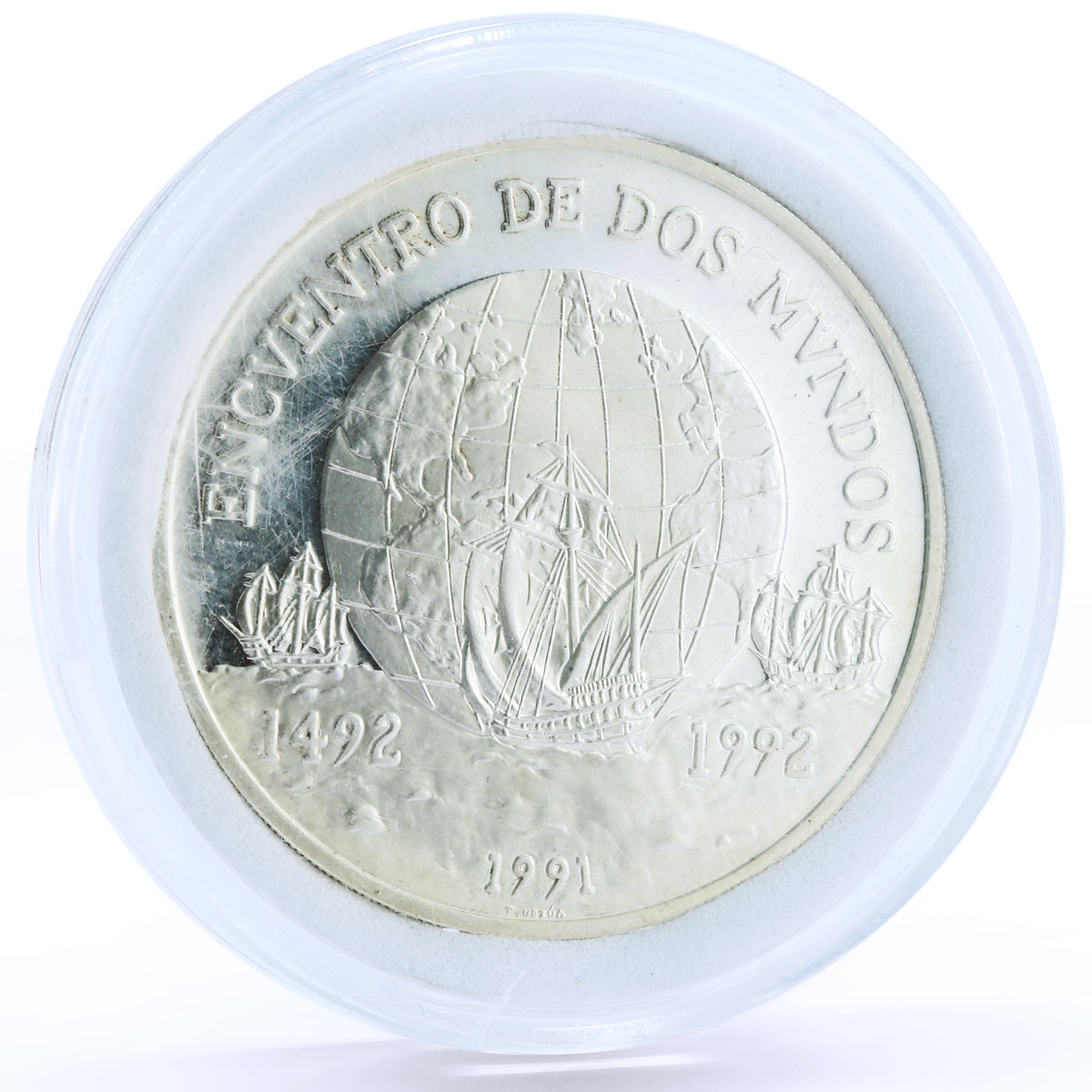 Chile 10000 pesos Columbus Ships Clippers and Globus proof silver coin 1991