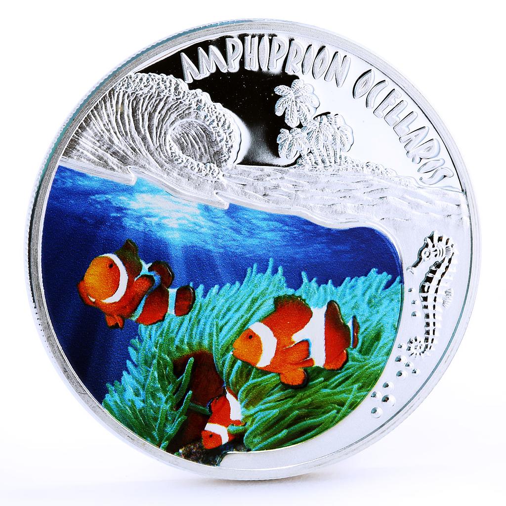 Rwanda 500 francs Marine Life Ocean Clownfish Fauna colored silver coin 2010