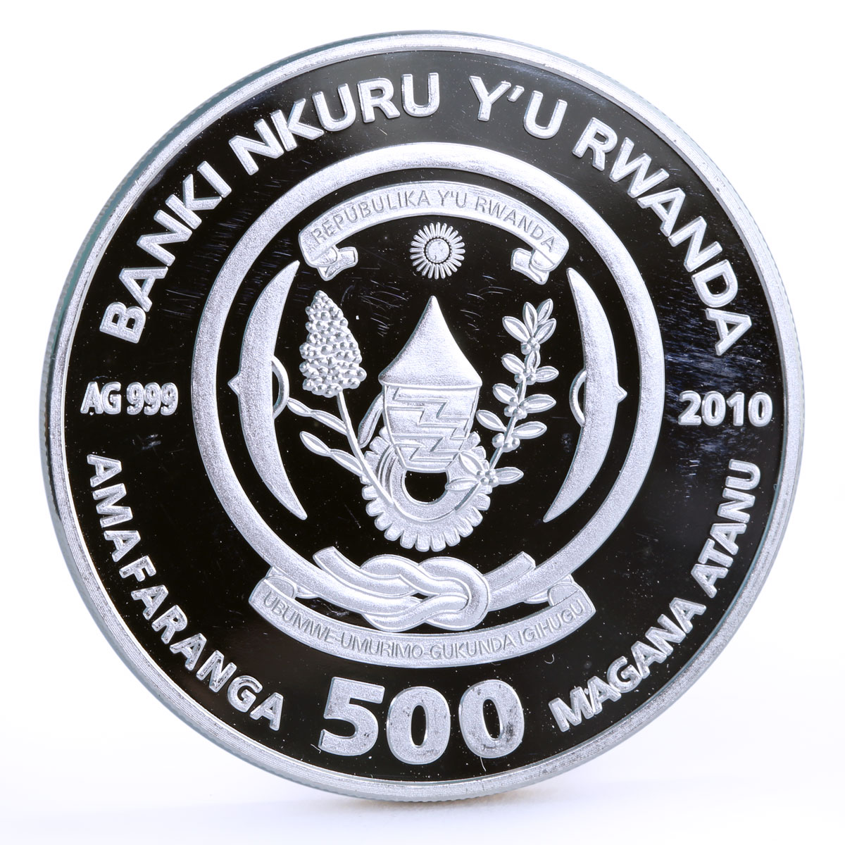 Rwanda 500 francs Marine Life Ocean Clownfish Fauna colored silver coin 2010