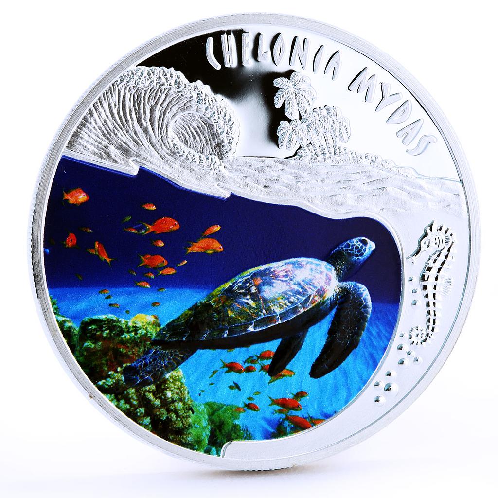 Rwanda 500 francs Marine Live Mydas Turtle Fauna colored silver coin 2010