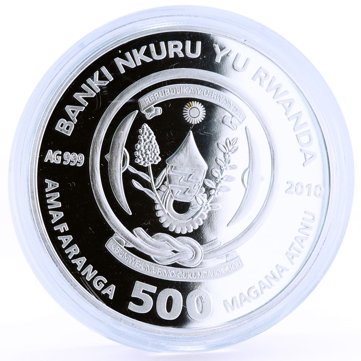 Rwanda 500 francs Marine Live Mydas Turtle Fauna colored silver coin 2010