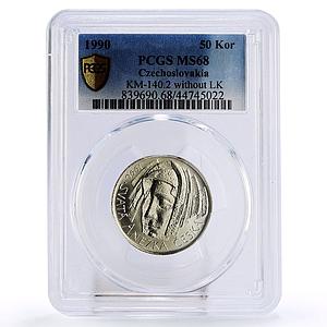 Czechoslovakia 50 korun St Agnes Without Signature LK MS68 PCGS silver coin 1990