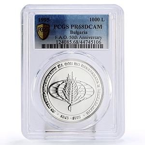 Bulgaria 1000 leva 50 Years of FAO Conference Grain PR68 PCGS silver coin 1995