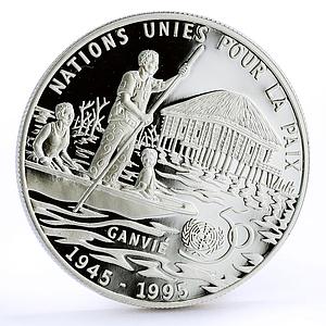 Benin 6000 francs Jubilee of the United Nations Rowning Boat silver coin 1995