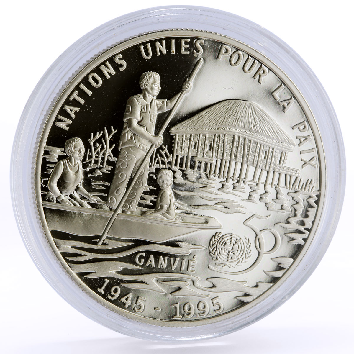 Benin 6000 francs Jubilee of the United Nations Rowning Boat silver coin 1995