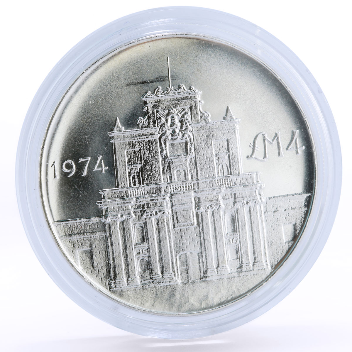 Malta 4 pounds Culture Heritage Notre Dam Church Architecture silver coin 1974