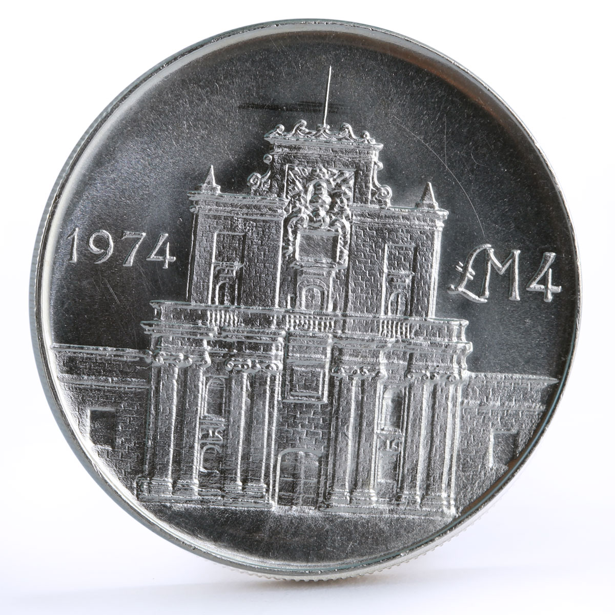 Malta 4 pounds Culture Heritage Notre Dam Church Architecture silver coin 1974